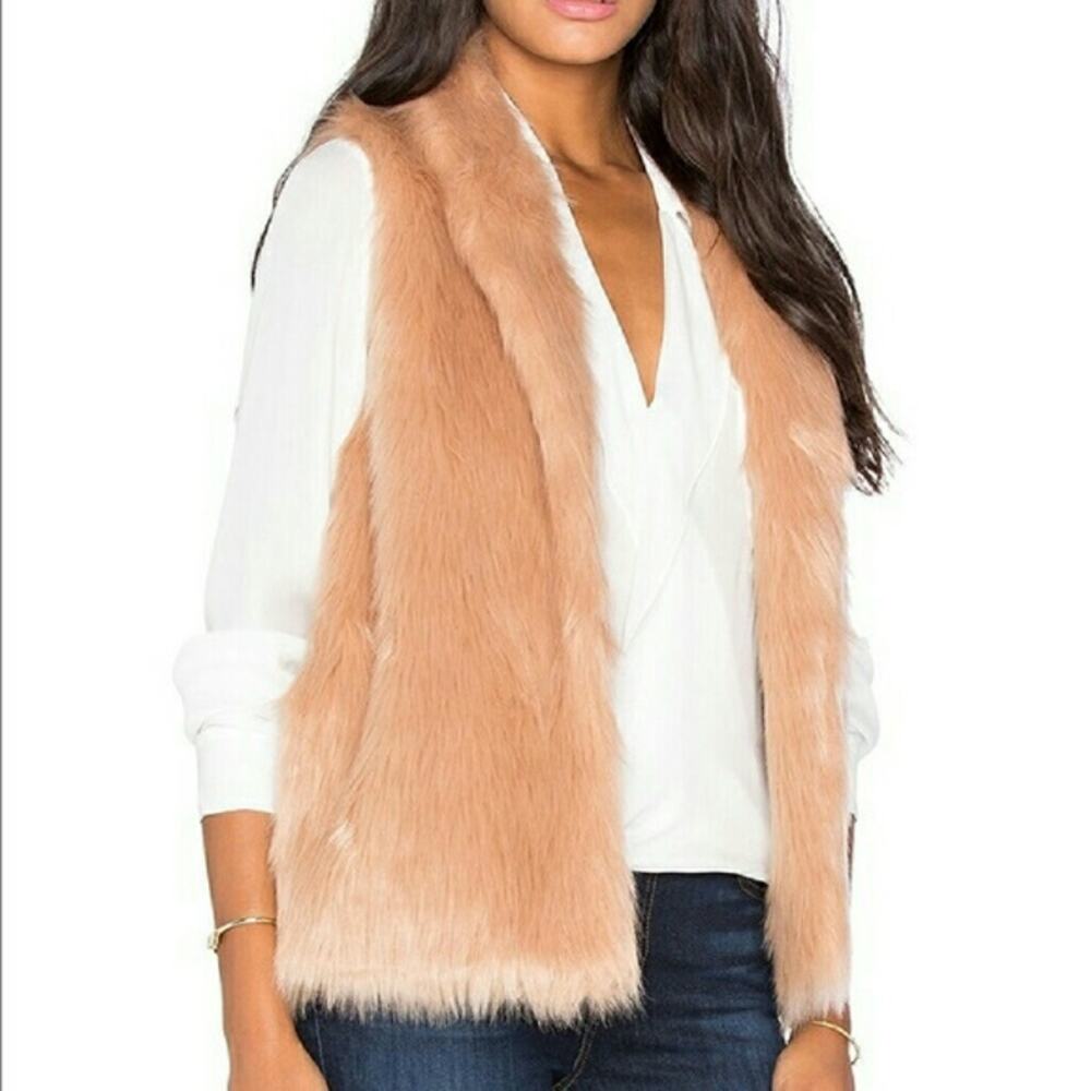BCBGeneration Blush Shaggy Faux Fur Vest Shawl Collar BOHO Vegan Size S Coastal